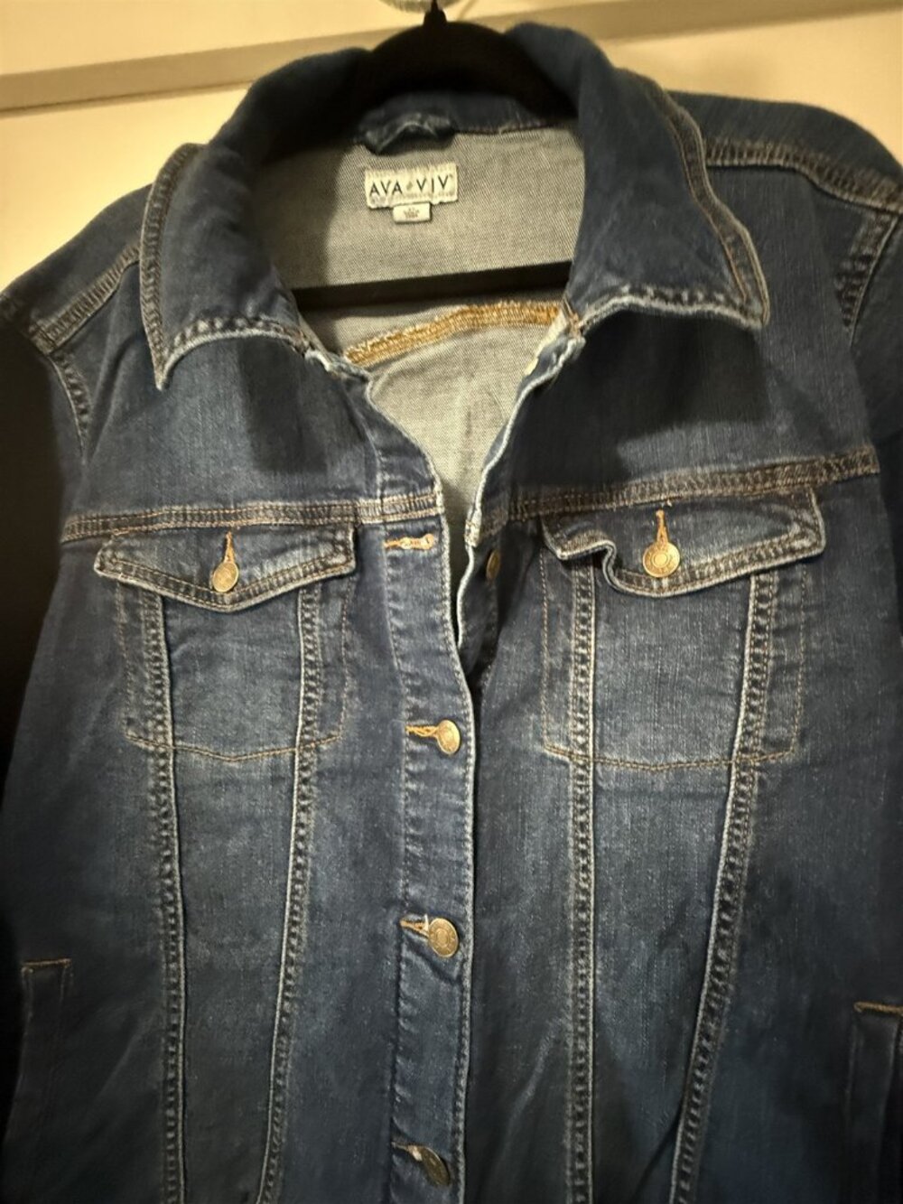 Ava & Viv Jean Jacket Gold-tone Buttons Dark Wash Women's Size 2X - Picture 3 of 11